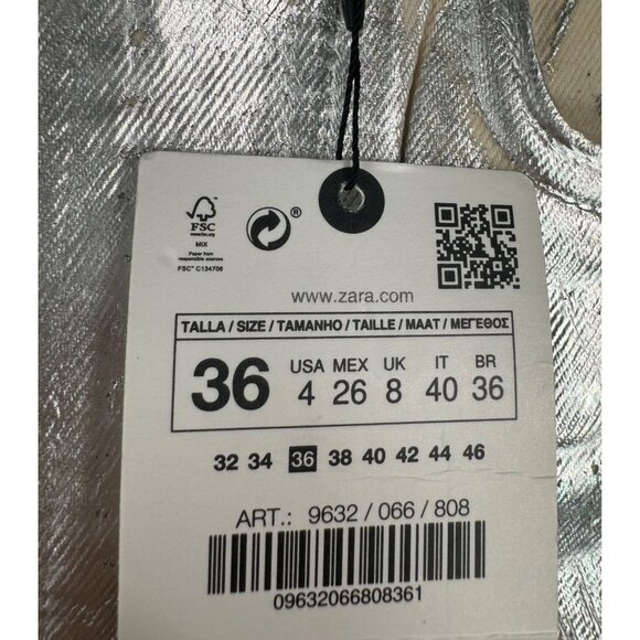 ZARA MID-RISE BOYFIT‎ Painted straight leg JEANS  Metallic Silver sz 4 - Picture 4 of 13